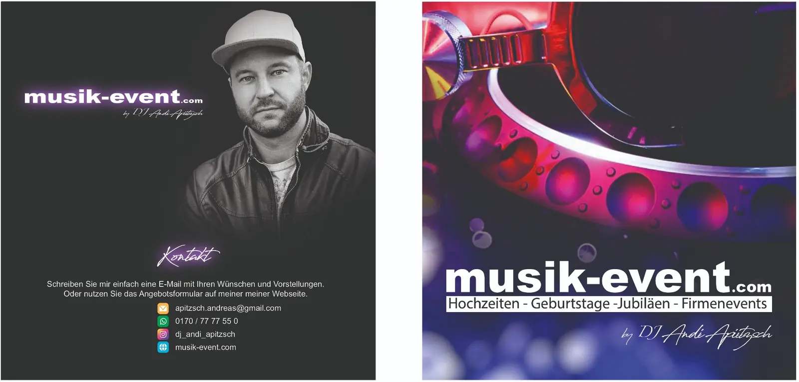 Zweiseitiger Flyer für musik-event.com von DJ Andi Apitzsch